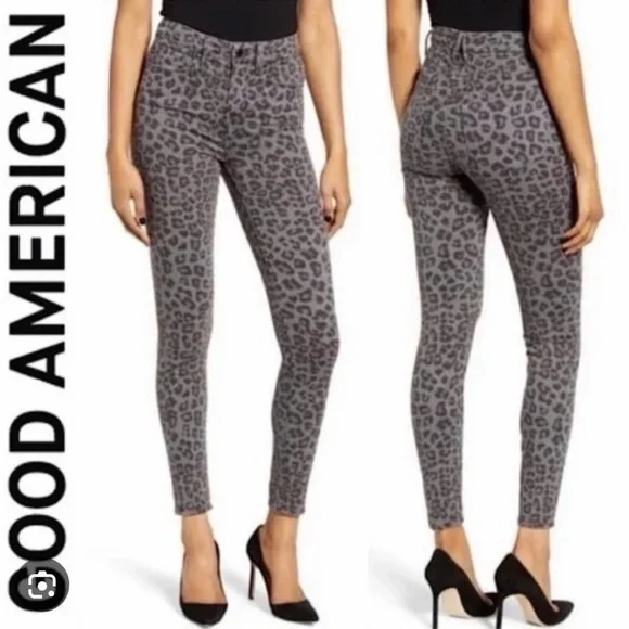 Good American Gray Leopard Pants - Picture 1 of 14
